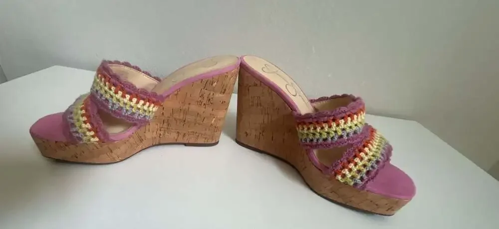 Jessica Simpson Women's Multi-Colored Crochet Knit Wedge Sandals